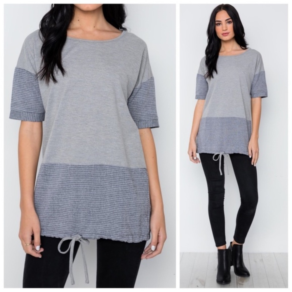 Gray stripe short sleeve top